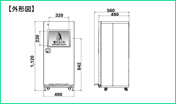 IoTスマートごみ箱Reebo（リーボ）の外形図